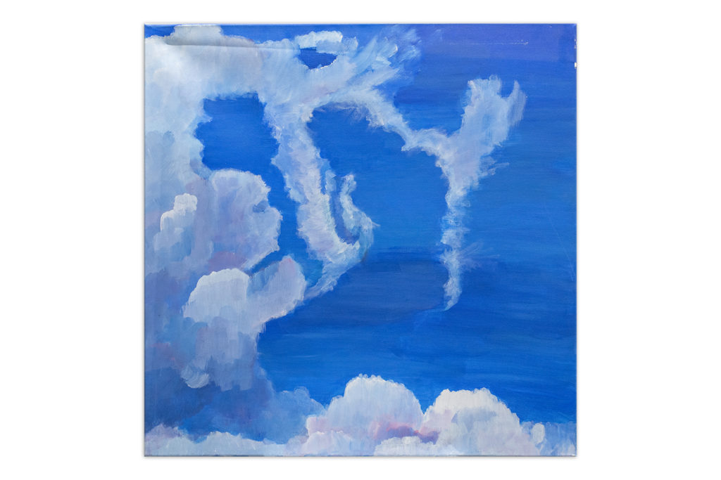 Tableau de nuages représentant une femme à genoux